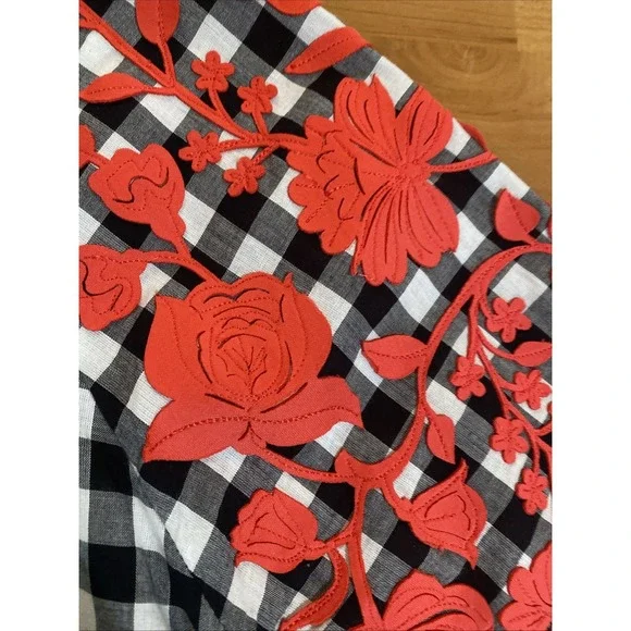 Anthropologie Pankaj Nidhi Gingham Swing Ruffle Embroidered Top Size XS Boho - Picture 11 of 14